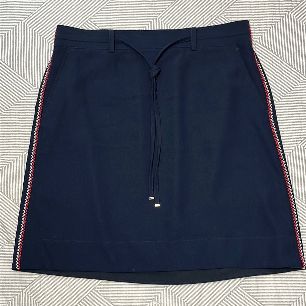 Tommy Hilfiger Navy Blue Skirt with Red and White Stitching Accents